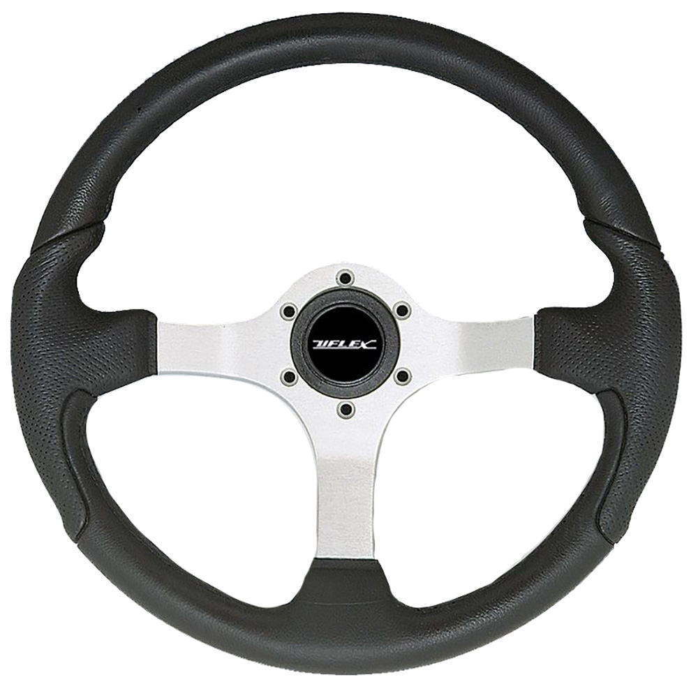 Image 1: Uflex Nisida Steering Wheel 13.8" - Black Polyurethane Grip w/Black Aluminum Spokes