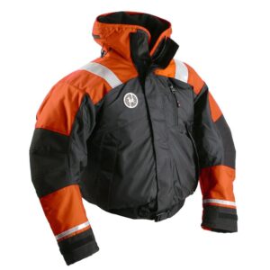 Image 1: First Watch AB-1100 Flotation Bomber Jacket - Hi-Vis Orange/Black - XL