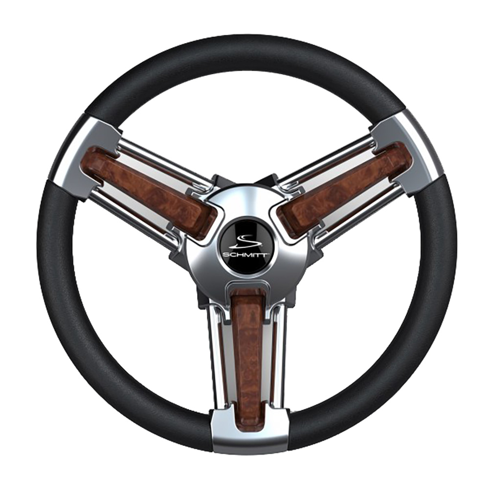 Image 1: Schmitt Marine Burano Wheel 14" 3/4" Tapered Shaft Burl Polyurethane w/Stainless Spoke Includes Center Cap/Nut