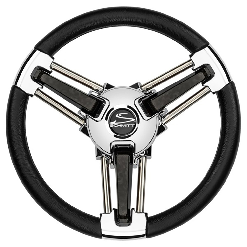 Image 1: Schmitt Marine Burano Wheel 14" 3/4" Tapered Shaft Black Polyurethane w/Stainless Spoke Includes Center Cap/Nut