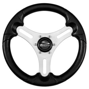 Image 1: Schmitt Marine Torcello Lite 13" Wheel - Black Polyurethane Wheel w/Silver Spokes & Black Cap- 3/4" Tapered Shaft