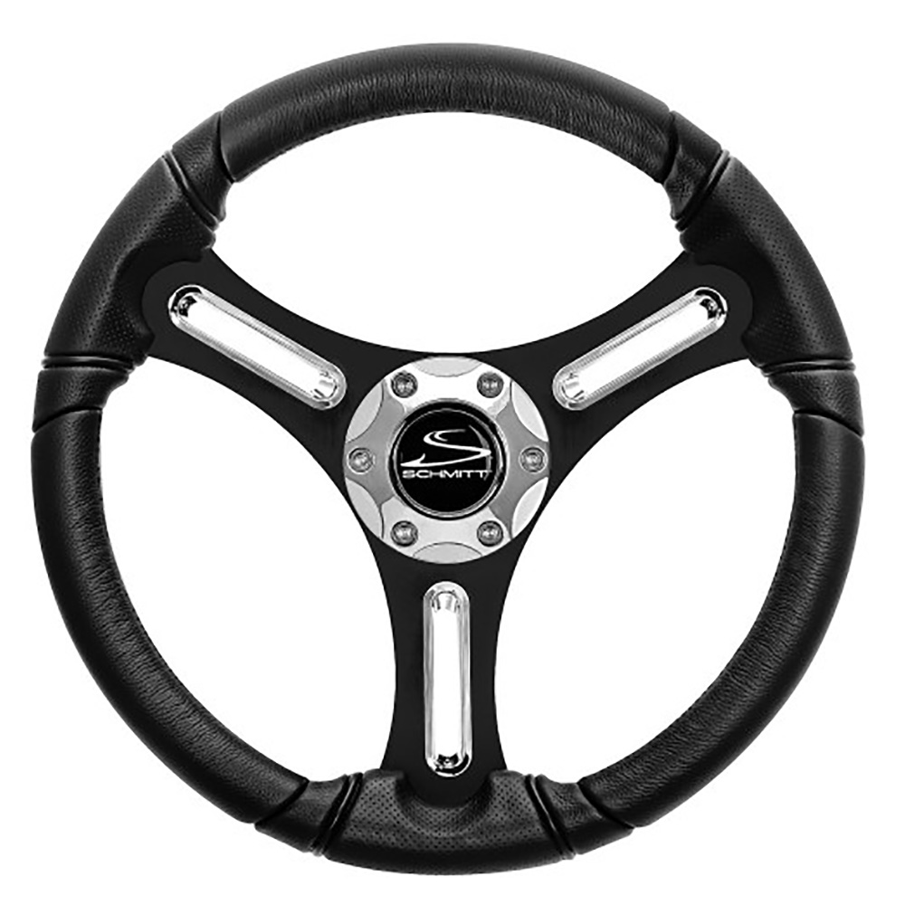 Image 1: Schmitt Marine Torcello 14" Wheel - 03 Series - Polyurethane Wheel w/Chrome Trim & Cap - Brushed Spokes - 3/4" Tapered Shaft