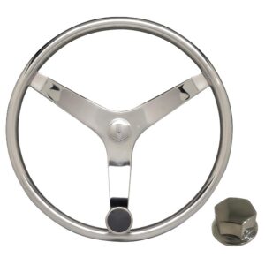 Image 1: Uflex - V46 - 13.5" Stainless Steel Steering Wheel w/Speed Knob & Chrome Nut