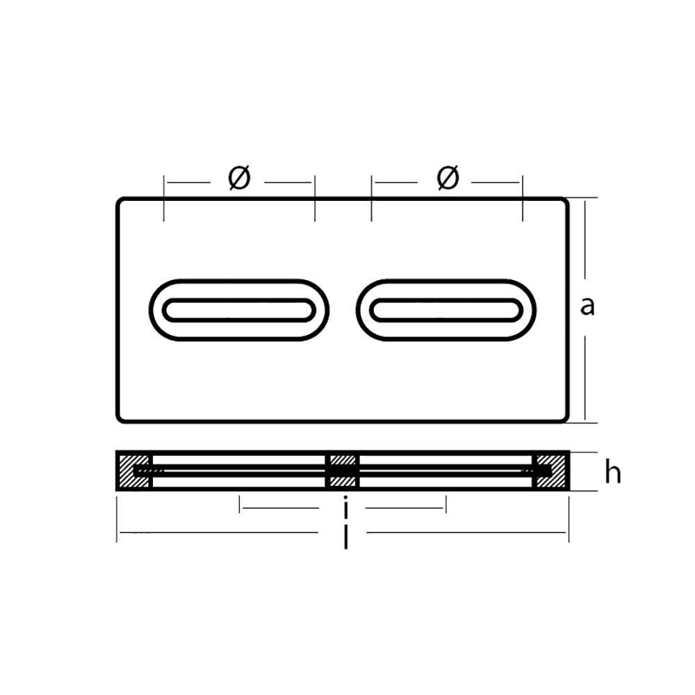 Image 2: Tecnoseal Rectangular Zinc Plate Anode w/Inserts - 12" x 6" x 1"