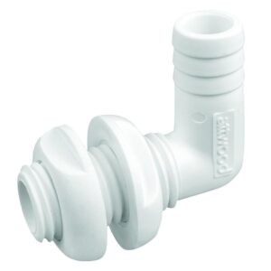 Image 1: Attwood White Plastic 90 Degree Thru-Hull Connector - 3/4" Inner Diameter