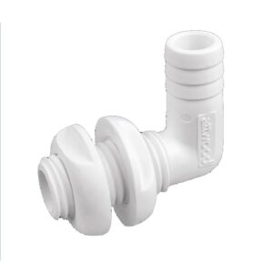 Image 1: Attwood White Plastic 90 Degree Thru-Hull Connector - 1-1/8" Inner Diameter