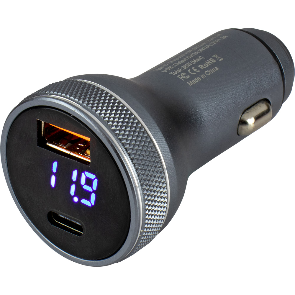 Image 1: Sea-Dog Round USB & USB-C Power Plug w/Voltmeter