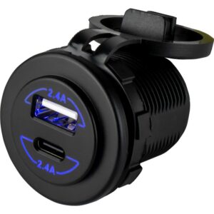 Image 1: Sea-Dog Round Dual USB & USB-C Power Socket