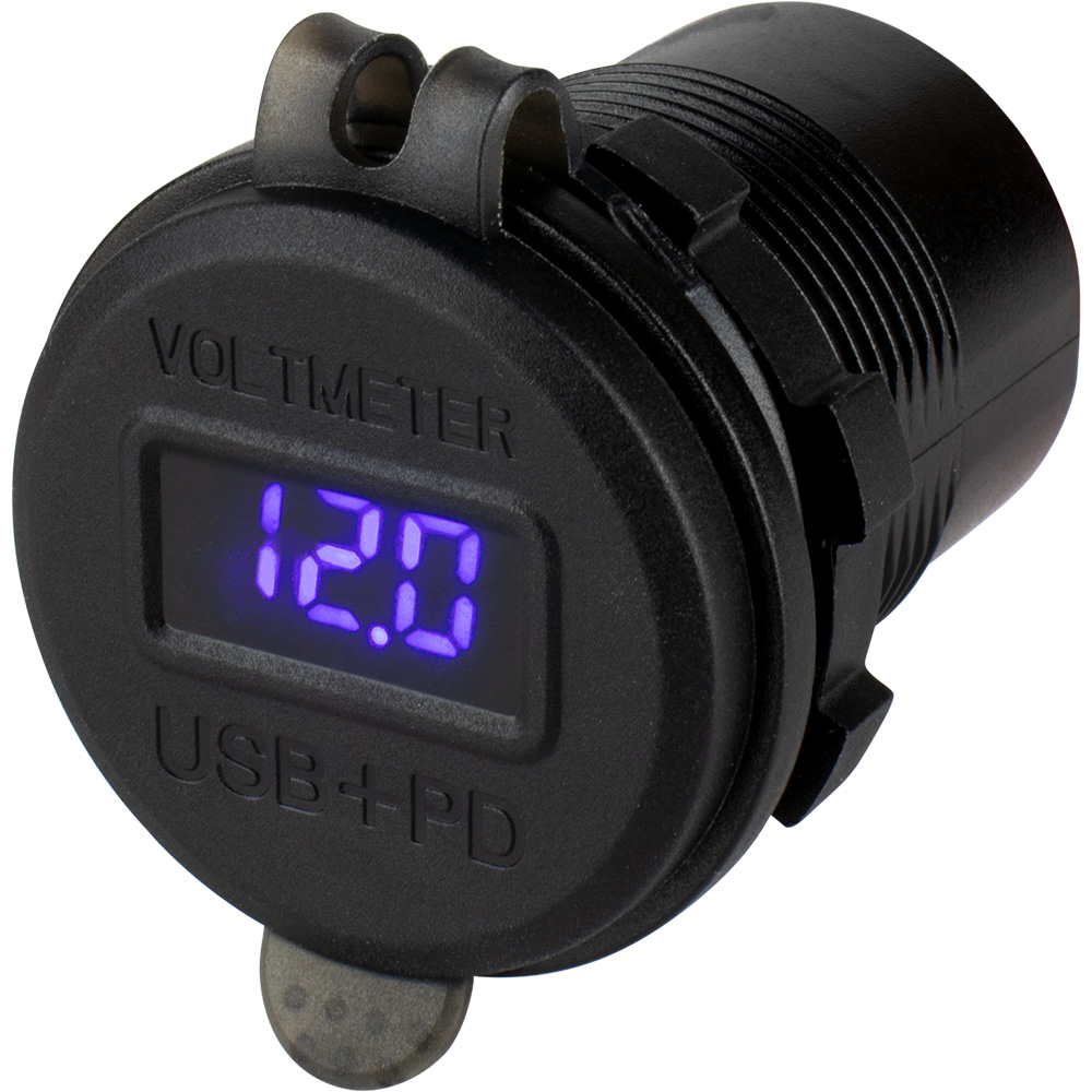 Image 2: Sea-Dog Round USB & USB-C Power Socket w/Hidden Voltmeter