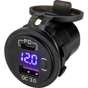 Image 1: Sea-Dog Round USB & USB-C Power Socket w/Hidden Voltmeter