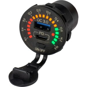Image 1: Sea-Dog Round Rainbow Voltmeter w/USB & USB-C Power Socket