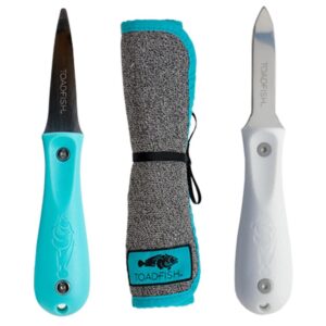 Image 1: Toadfish Shucker's Bundle - Put 'Em Back Oyster Knife, Professional Oyster Knife & Cut-Proof Shucking Cloth