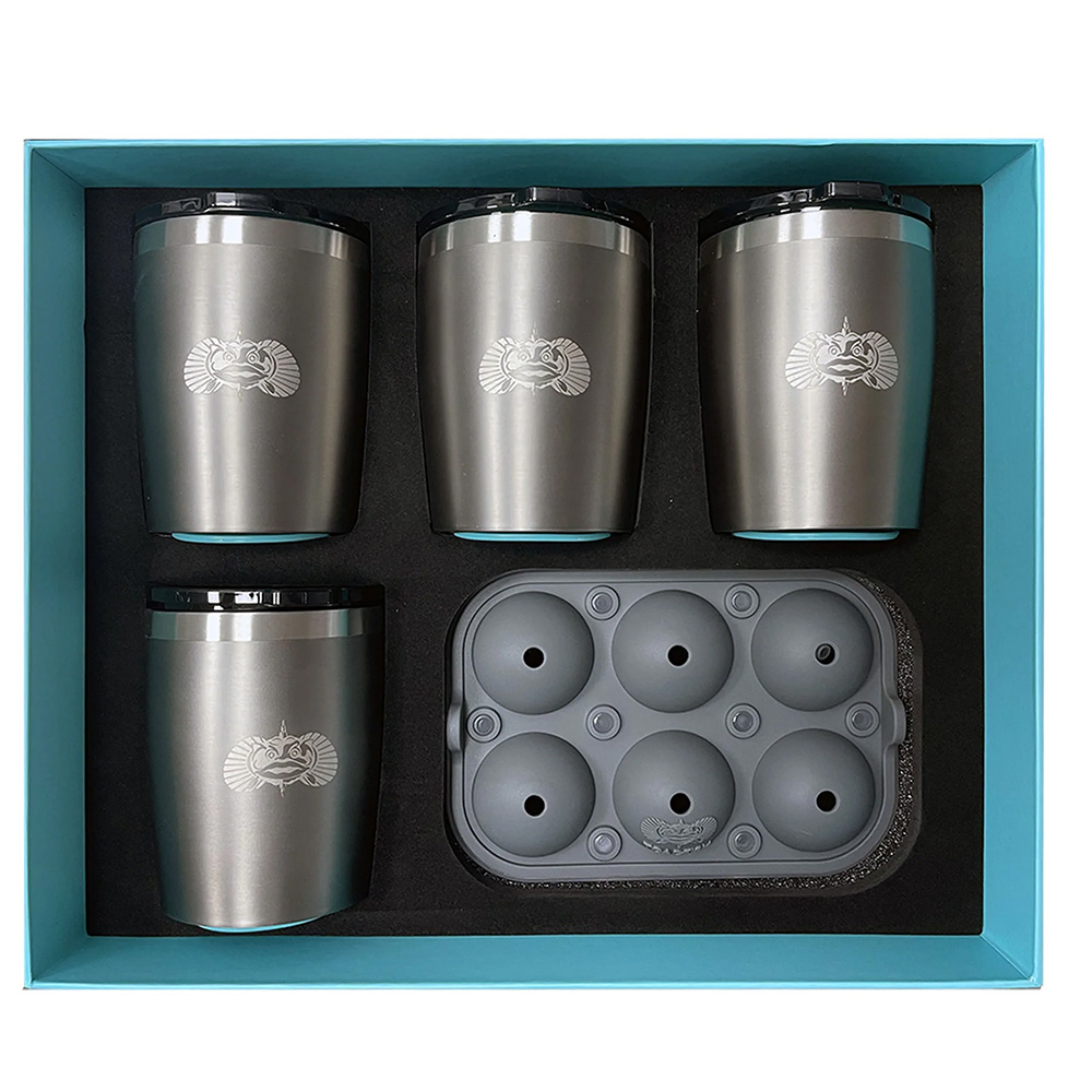 Image 1: Toadfish Non-Tipping 10oz Graphite Rocks Tumblers w/Ice Ball Tray - 4 Tumblers