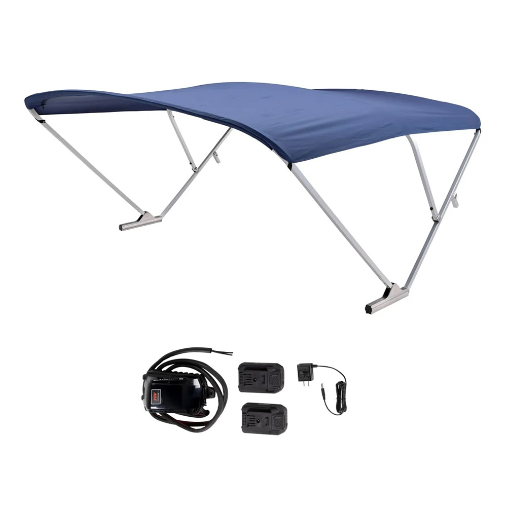 Image 1: SureShade Battery Powered Bimini - Clear Anodized Frame & Navy Fabric