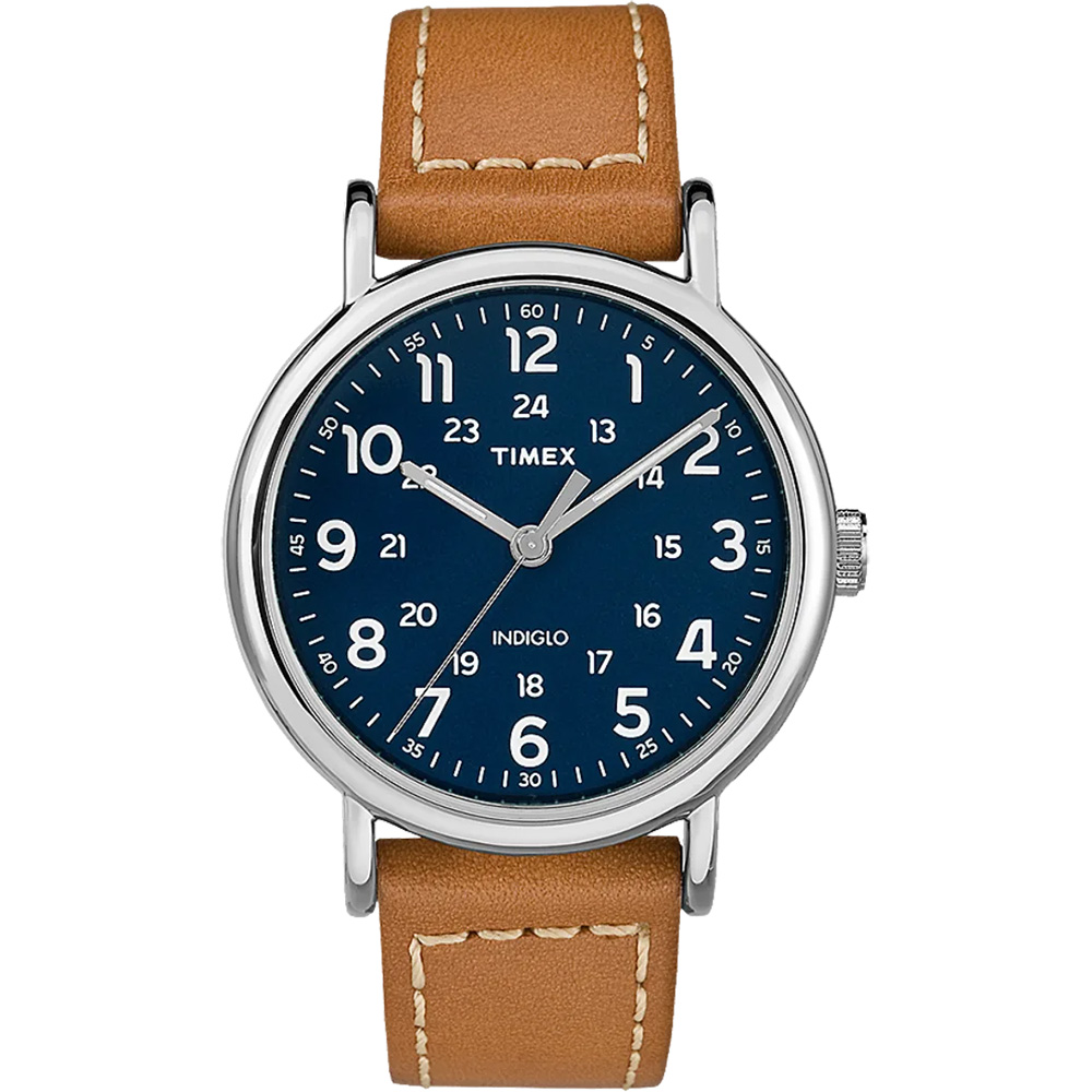 Image 1: Timex Weekender 40mm Men's Watch - Tan Leather Strap w/Blue Dial