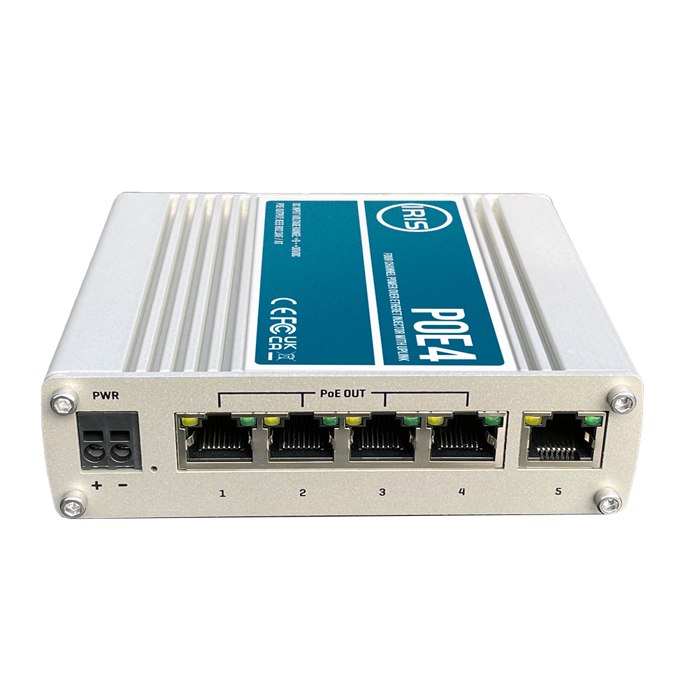 Image 2: Iris Four Channel Uplink Power Over Ethernet Switch - IEEE802.3af & 3at Compliant - 9-30VDC Input - 48VDC Output