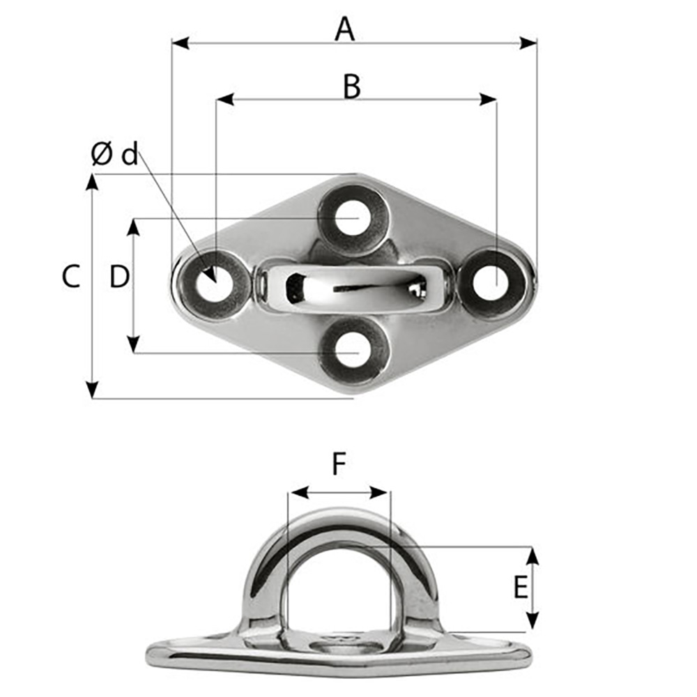 Image 2: Wichard Diamond Pad Eye - Round - 60mm Length (2-23/64") - M5 Screw
